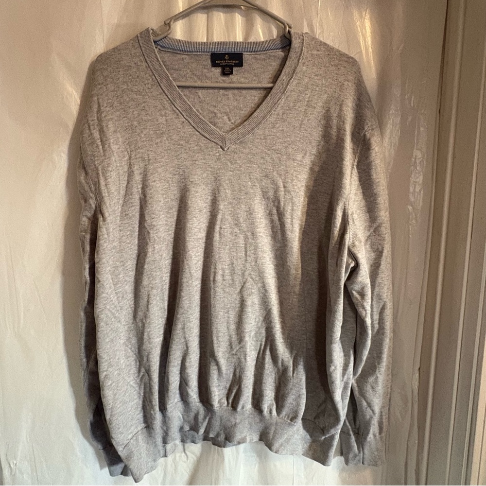Brooks Brothers Men's 100% Supima Cotton V-neck Sweater Sz‎ 2XL Gray Soft Cozy